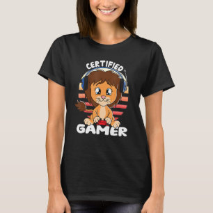 T-shirt Lion Avec Casque De Joueur Jeu Certifié Lion