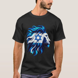 T-shirt Lion bleu majestueux de Juda avec Étoile de David
