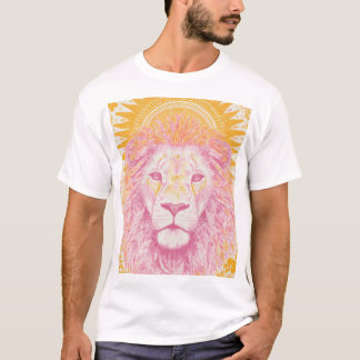 T-shirt Lion céleste rose et orange