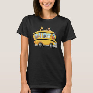 T-shirt lion, chien et singe dans un autobus scolaire amus