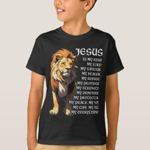 T-shirt Lion Christian Jésus est mon roi, Dieu, Seigneur e