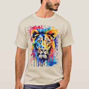 T-shirt Lion coloré aquarelle drôle