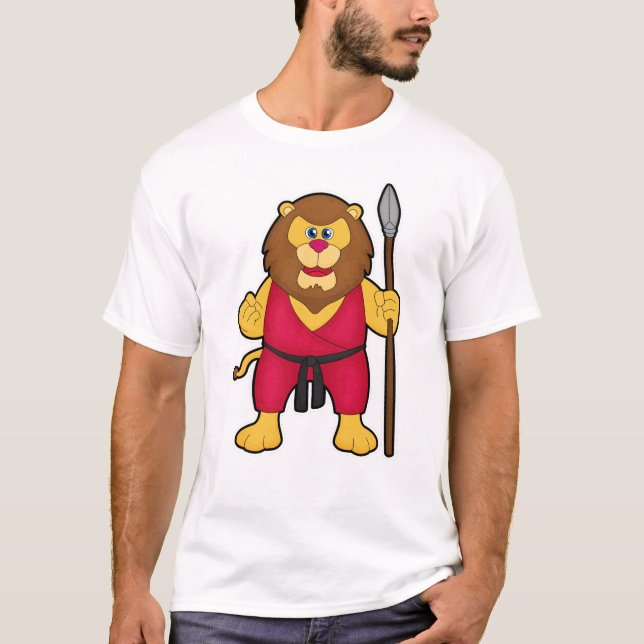 T-shirt Lion comme guerrier avec Spear (Devant)