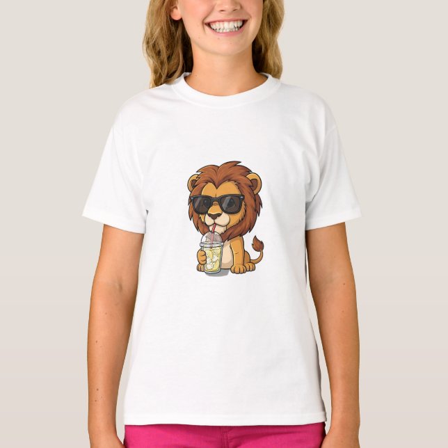 T-shirt Lion Cool Buvant de la Limonade Enfants (Devant)