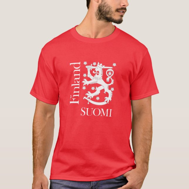 T-shirt Lion de blanc de la Finlande SUOMI (Devant)