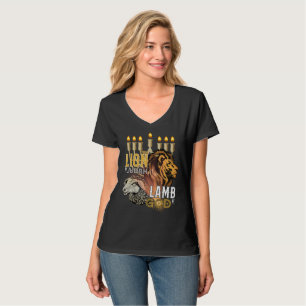 T-shirt Lion De Juda Agneau De Dieu Cou-V Féminin
