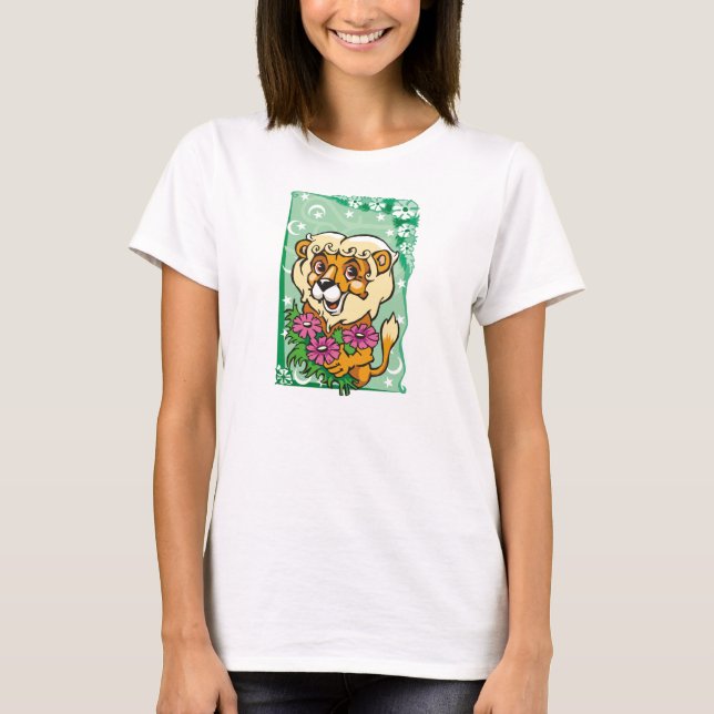 T-shirt Lion de Léon Floral, fleurs roses (Devant)
