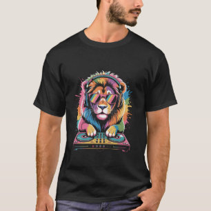 T-shirt Lion DJ sur platines EDM Synthesizer Musique Rave