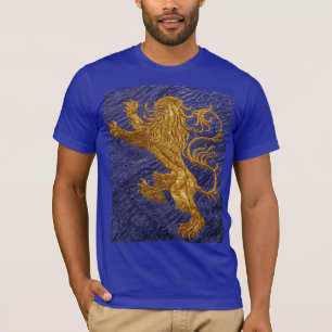 T-shirt Lion effréné - or sur le bleu