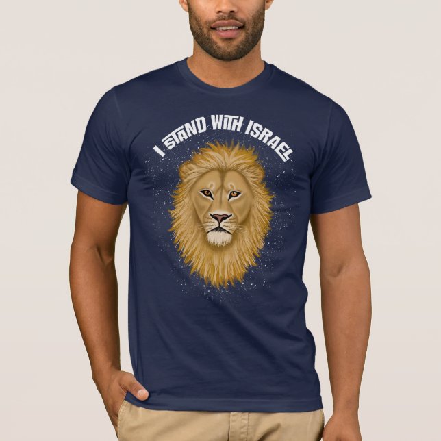 T-shirt Lion élégant de Juda I se tient avec Israël. Bleu (Devant)