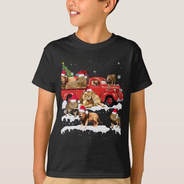 T-shirt Lion équitation Camion Rouge Joyeux Noël X mas Lai (Devant)
