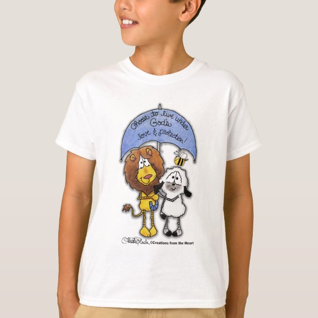 T-shirt Lion et agneau sous parapluie (Devant)