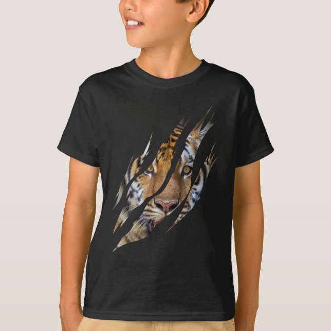 T-shirt Lion Face Tiger Safari Claw déchirée (Devant)