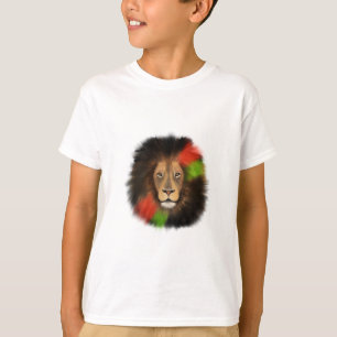 T-shirt lion fierté noire rouge vert unité jungle chat roi