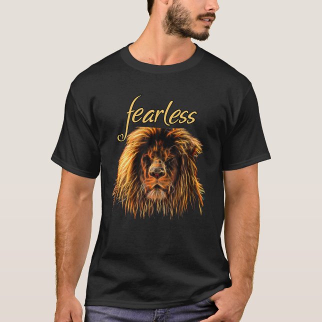 T-shirt Lion Fractals Art Africa Big Cat Fearless Fierce L (Devant)