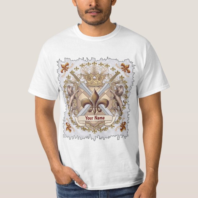 T-shirt Lion Griffin Shield Famille Crest Nom (Devant)
