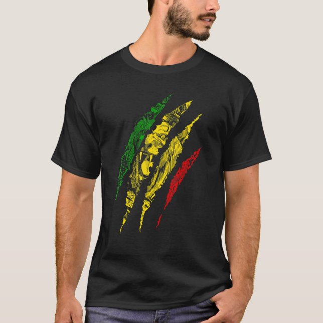 T-shirt Lion Guerrier De Juda Roi Rasta Reggae Jamaïque Ro (Devant)