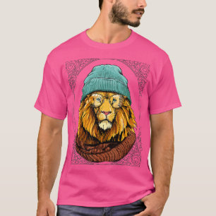 T-shirt Lion Hipster avec lunettes Faune Safari Animal L