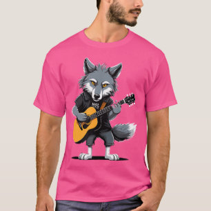 T-shirt Lion Jouer Acoustique Guitare Lion Guitariste