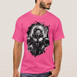T-shirt Lion Lifting Weights Gym Beast Exercice Muscles Bo