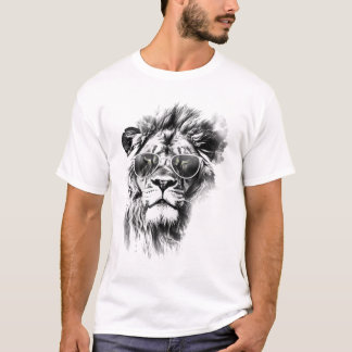 T-shirt Lion Lunettes de soleil Art Animal Dessin Lion
