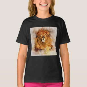 T-shirt Lion mâle avec grand portrait d'aquarelle de manne