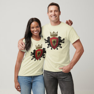 T-shirt Lion médiéval rouge Heraldry Amer. Vêtements bio T