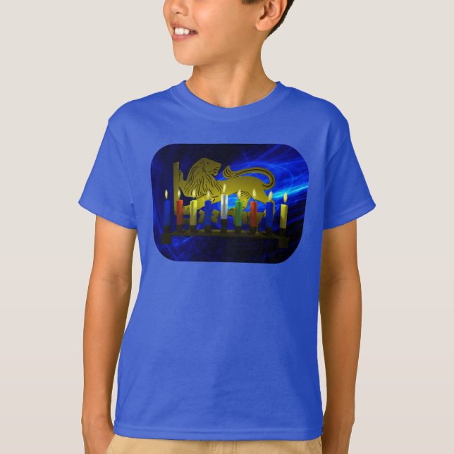 T-shirt Lion Menorah en laiton de Chanukkah (Devant)