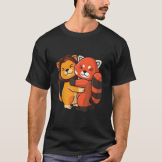 T-shirt Lion Panda Rouge Câlin Animal Kawaii