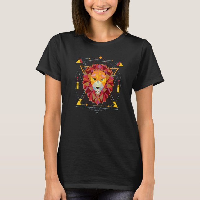T-shirt Lion Polygonal Leo Zodiac Sign & Lion (Devant)