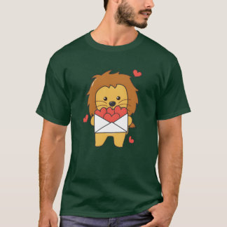 T-shirt Lion pour la Saint-Valentin Animaux mignons avec d