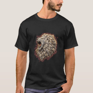T-shirt Lion rugissant doré à la crinière scintillante