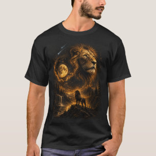 T-Shirt lion rugit à la lune pleine lion