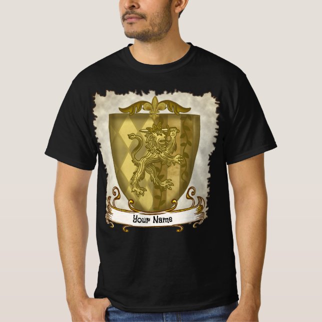 T-shirt Lion Shield Family Crest Surname (Devant)