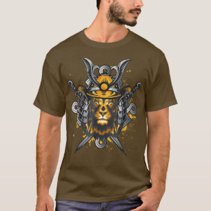 T-shirt Lion Tête Sauvage Chat Samurai Casque Pour Hommes