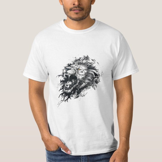 T-shirt Lion Wild Animal Nature Illustration Art tatouage (Devant)