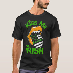 T-shirt Lips Kiss Me Je suis Irlandais Américain Drapeau L