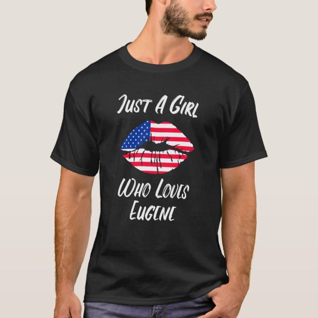 T-shirt Lips Mouth Love American Flag Eugene (Devant)