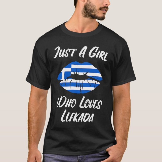 T-shirt Lips Mouth Love Greek Flag Lefkada (Devant)
