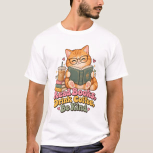 T-shirt lire des livres boire du café être gentil, chat ro