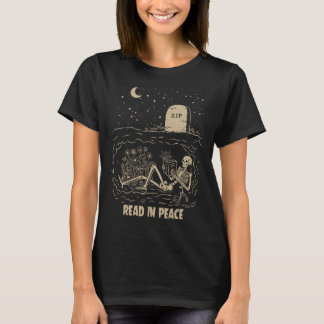 T-shirt Lire En Paix Squelette Lecture Livres Drôle Hallow