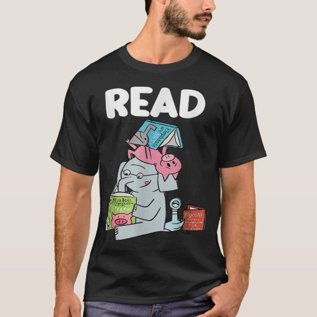 T-shirt Lire le livre club piggie éléphant pigeons, drôle  (Devant)