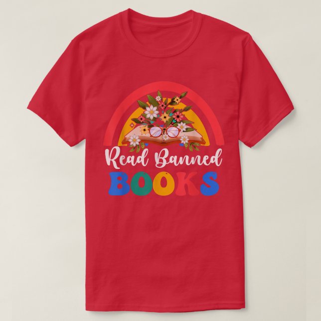 T-shirt Lire Livres Interdits Rainbow Floral Pour Amateur  (Design devant)