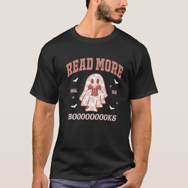 T-shirt Lire Plus Livres Enseignant Cute Lecture Ghost Hal (Devant)