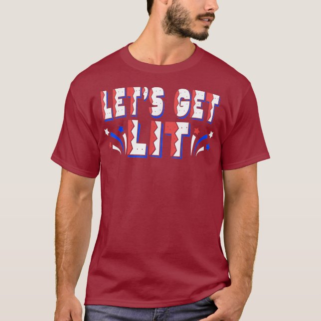 T-shirt LIT Drôle 4 juillet feux d'artifice Red USA (Devant)