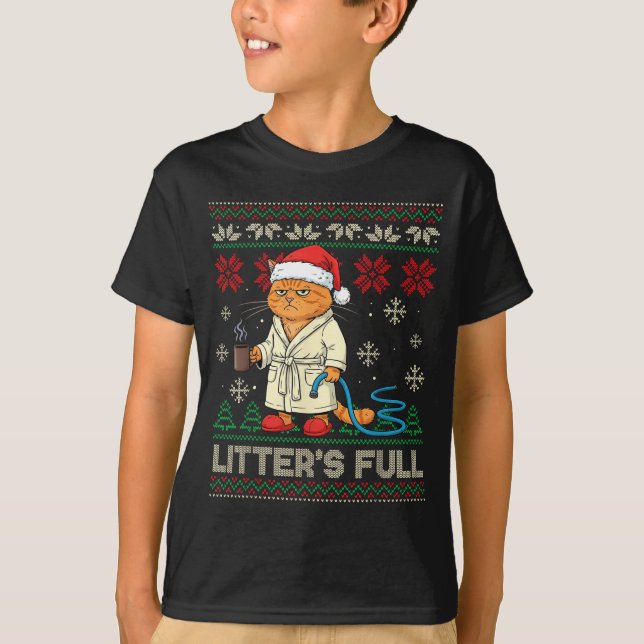 T-shirt Litter’s Full Funny Cat Lovers Ugly Christmas Swea (Devant)