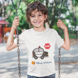 T-shirt Little Boy Police Officer and Car Kid