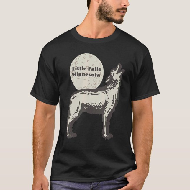 T-shirt Little Falls Minnesota MN Wolf Moon Howling Souven (Devant)