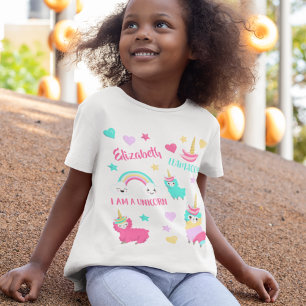 T-Shirt Little Girl Cute Llamacorn Pastel Motif