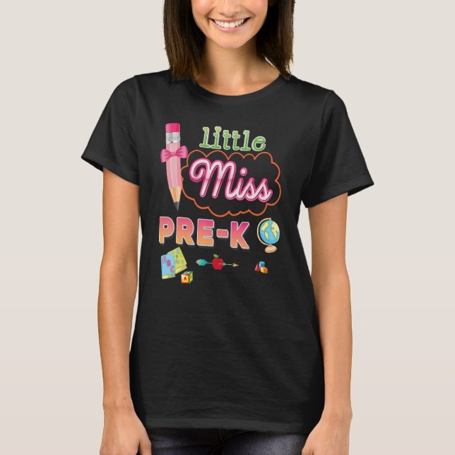 T-shirt Little Miss PrK Pencil Bow Retour À L'École Kid St (Devant)